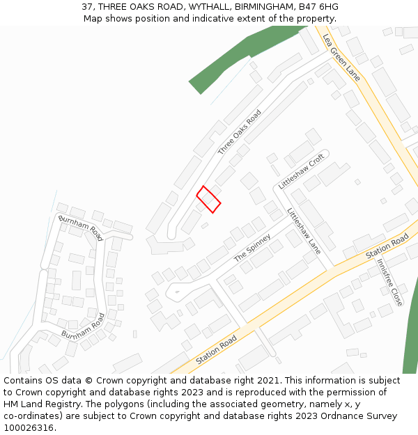37, THREE OAKS ROAD, WYTHALL, BIRMINGHAM, B47 6HG: Location map and indicative extent of plot