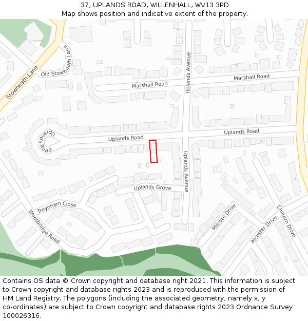 37, UPLANDS ROAD, WILLENHALL, WV13 3PD: Location map and indicative extent of plot