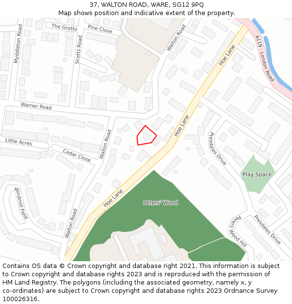 37, WALTON ROAD, WARE, SG12 9PQ: Location map and indicative extent of plot