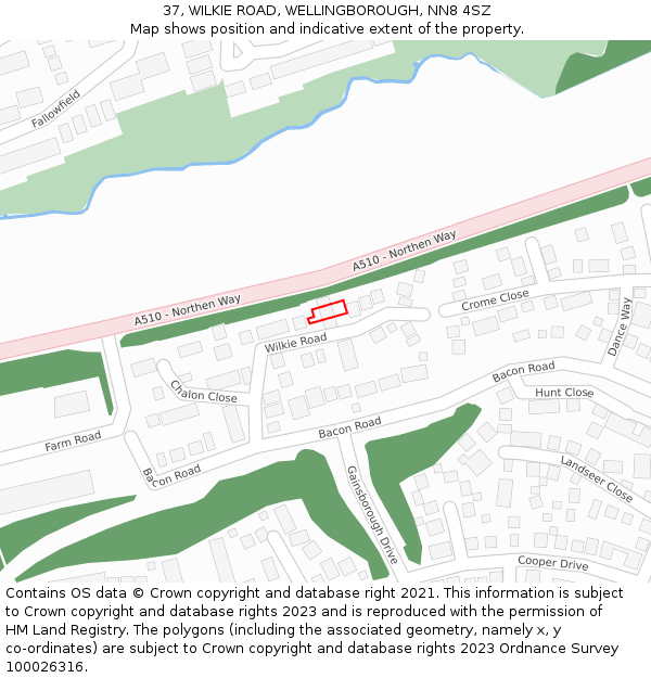 37, WILKIE ROAD, WELLINGBOROUGH, NN8 4SZ: Location map and indicative extent of plot