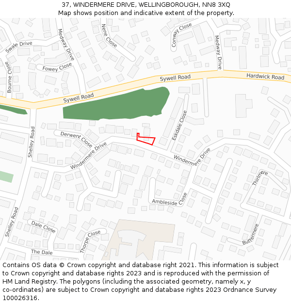 37, WINDERMERE DRIVE, WELLINGBOROUGH, NN8 3XQ: Location map and indicative extent of plot