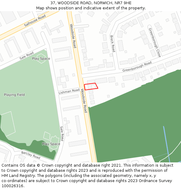37, WOODSIDE ROAD, NORWICH, NR7 9HE: Location map and indicative extent of plot