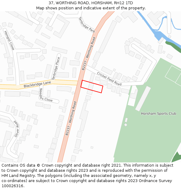 37, WORTHING ROAD, HORSHAM, RH12 1TD: Location map and indicative extent of plot