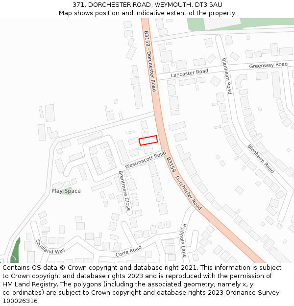 371, DORCHESTER ROAD, WEYMOUTH, DT3 5AU: Location map and indicative extent of plot