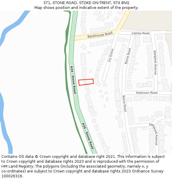 371, STONE ROAD, STOKE-ON-TRENT, ST4 8NQ: Location map and indicative extent of plot