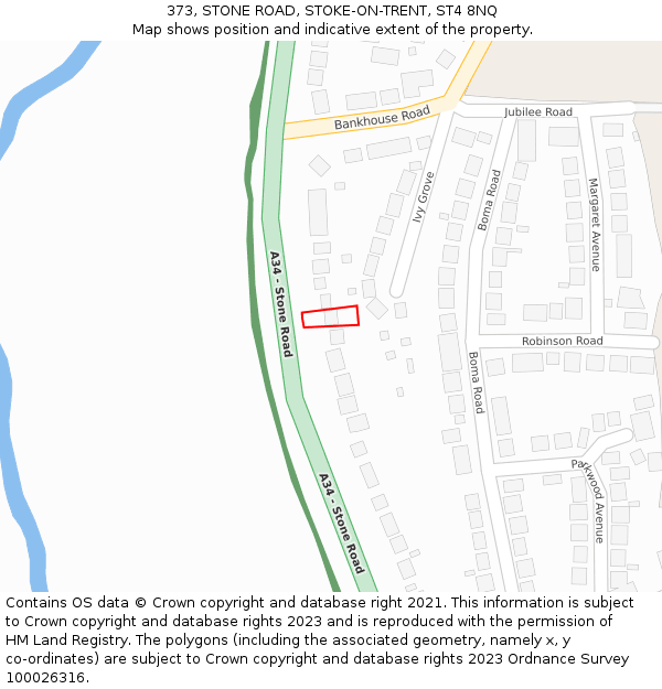 373, STONE ROAD, STOKE-ON-TRENT, ST4 8NQ: Location map and indicative extent of plot