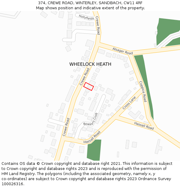 374, CREWE ROAD, WINTERLEY, SANDBACH, CW11 4RF: Location map and indicative extent of plot