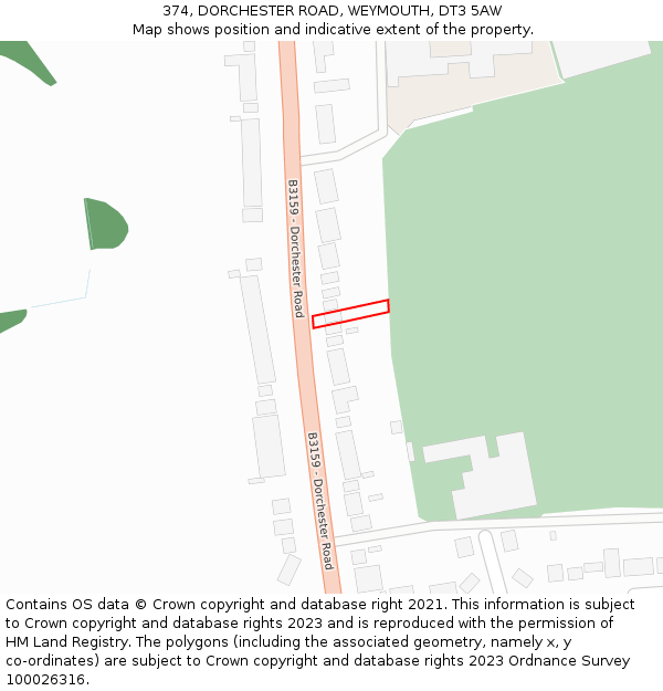 374, DORCHESTER ROAD, WEYMOUTH, DT3 5AW: Location map and indicative extent of plot