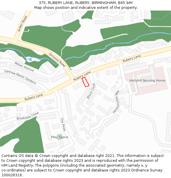 375, RUBERY LANE, RUBERY, BIRMINGHAM, B45 9AY: Location map and indicative extent of plot