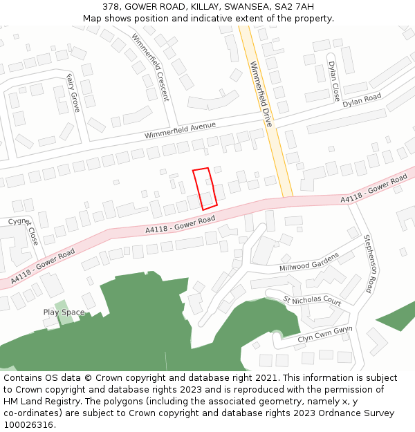 378, GOWER ROAD, KILLAY, SWANSEA, SA2 7AH: Location map and indicative extent of plot