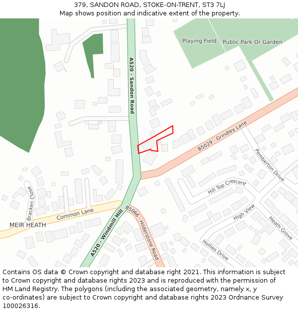 379, SANDON ROAD, STOKE-ON-TRENT, ST3 7LJ: Location map and indicative extent of plot
