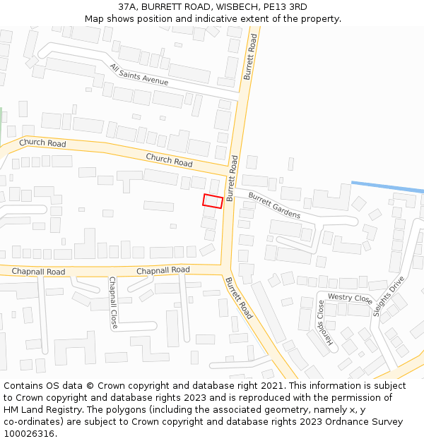 37A, BURRETT ROAD, WISBECH, PE13 3RD: Location map and indicative extent of plot