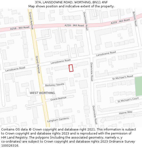 37A, LANSDOWNE ROAD, WORTHING, BN11 4NF: Location map and indicative extent of plot