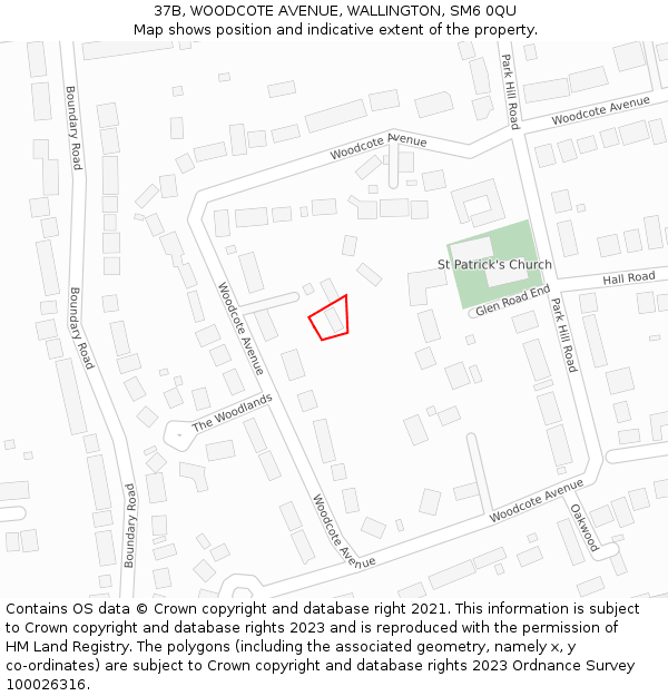 37B, WOODCOTE AVENUE, WALLINGTON, SM6 0QU: Location map and indicative extent of plot