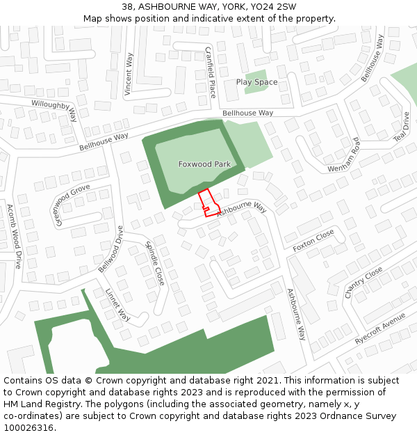 38, ASHBOURNE WAY, YORK, YO24 2SW: Location map and indicative extent of plot
