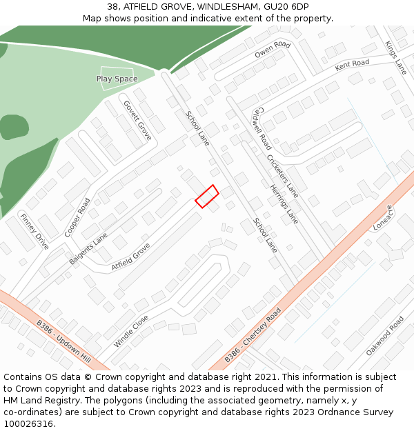 38, ATFIELD GROVE, WINDLESHAM, GU20 6DP: Location map and indicative extent of plot