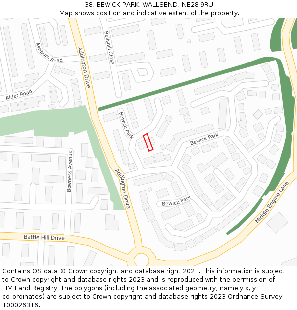38, BEWICK PARK, WALLSEND, NE28 9RU: Location map and indicative extent of plot