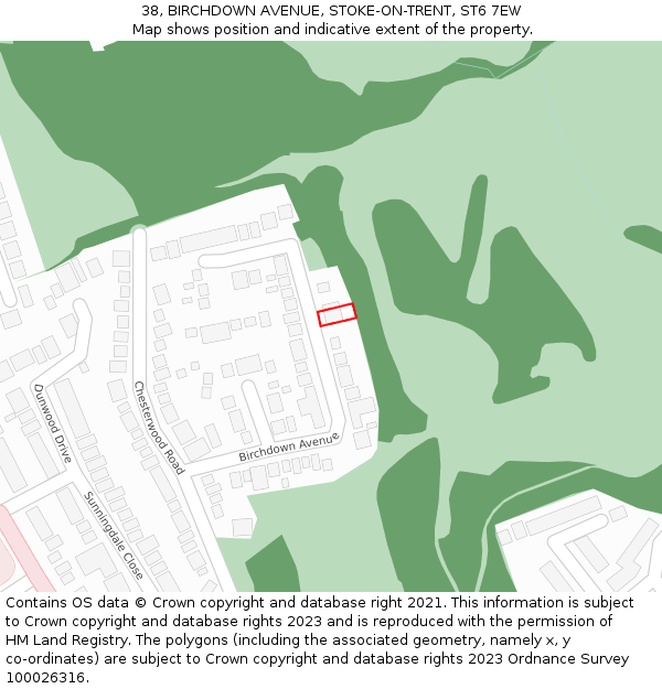 38, BIRCHDOWN AVENUE, STOKE-ON-TRENT, ST6 7EW: Location map and indicative extent of plot