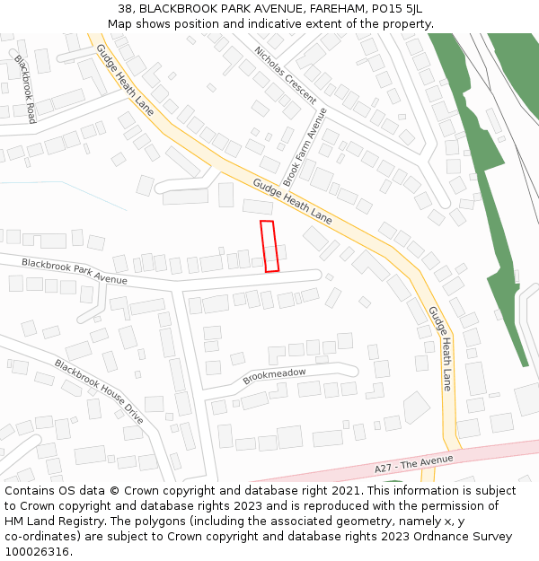 38, BLACKBROOK PARK AVENUE, FAREHAM, PO15 5JL: Location map and indicative extent of plot