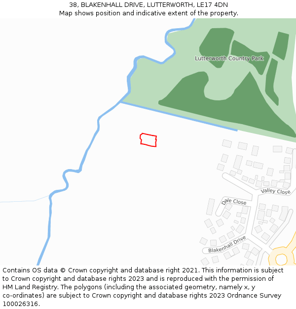 38, BLAKENHALL DRIVE, LUTTERWORTH, LE17 4DN: Location map and indicative extent of plot