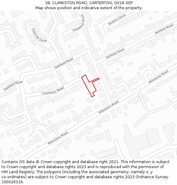 38, CLARKSTON ROAD, CARTERTON, OX18 3SP: Location map and indicative extent of plot