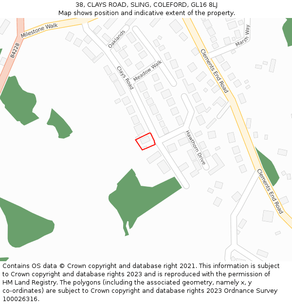 38, CLAYS ROAD, SLING, COLEFORD, GL16 8LJ: Location map and indicative extent of plot