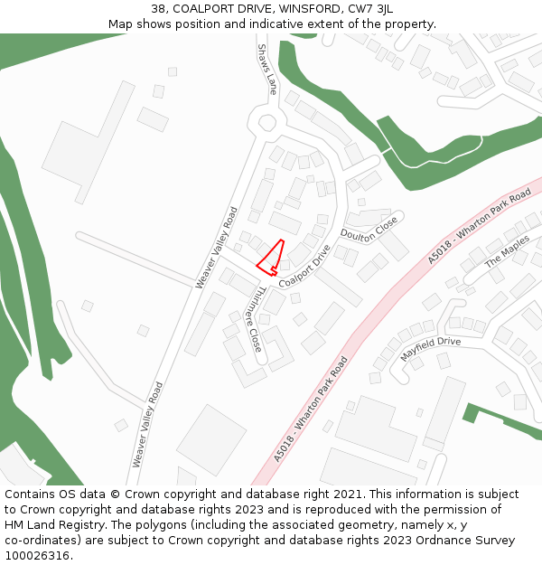 38, COALPORT DRIVE, WINSFORD, CW7 3JL: Location map and indicative extent of plot