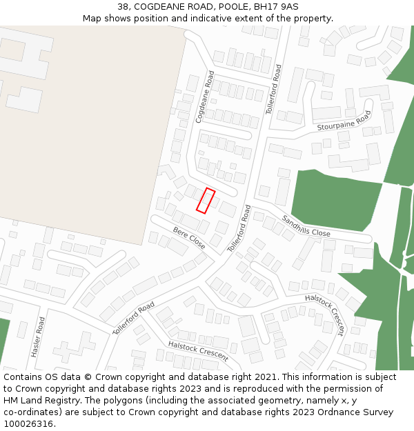 38, COGDEANE ROAD, POOLE, BH17 9AS: Location map and indicative extent of plot