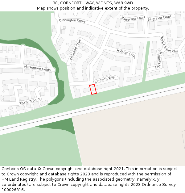 38, CORNFORTH WAY, WIDNES, WA8 9WB: Location map and indicative extent of plot