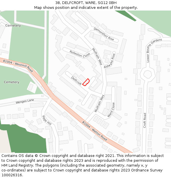 38, DELFCROFT, WARE, SG12 0BH: Location map and indicative extent of plot