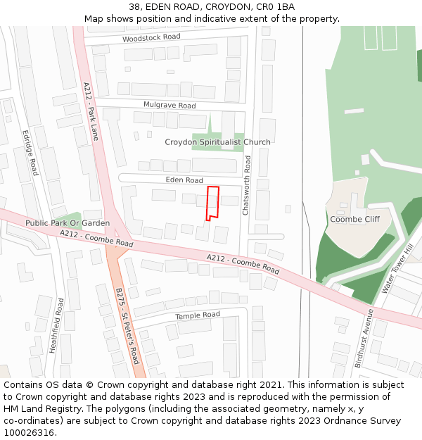 38, EDEN ROAD, CROYDON, CR0 1BA: Location map and indicative extent of plot