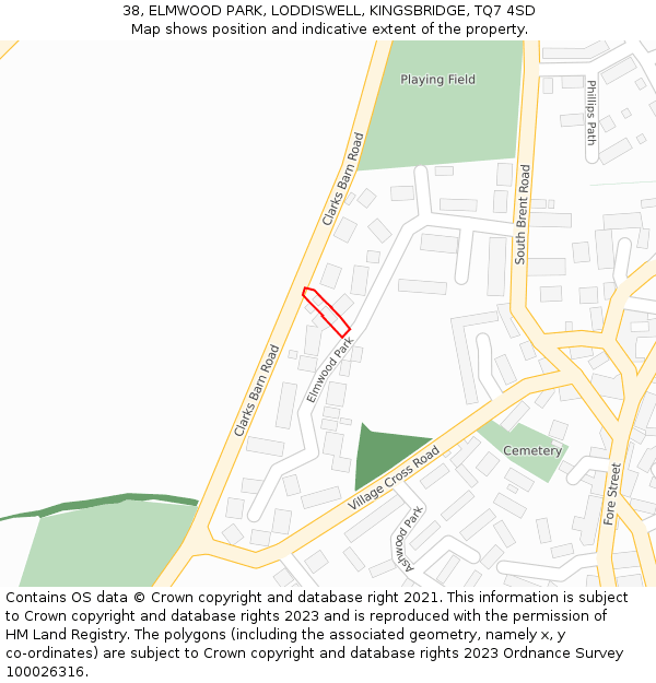 38, ELMWOOD PARK, LODDISWELL, KINGSBRIDGE, TQ7 4SD: Location map and indicative extent of plot