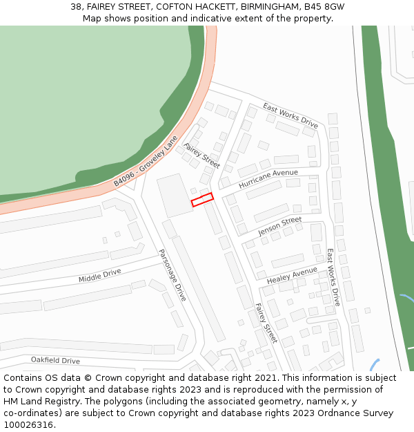 38, FAIREY STREET, COFTON HACKETT, BIRMINGHAM, B45 8GW: Location map and indicative extent of plot