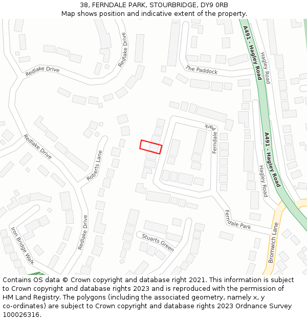 38, FERNDALE PARK, STOURBRIDGE, DY9 0RB: Location map and indicative extent of plot