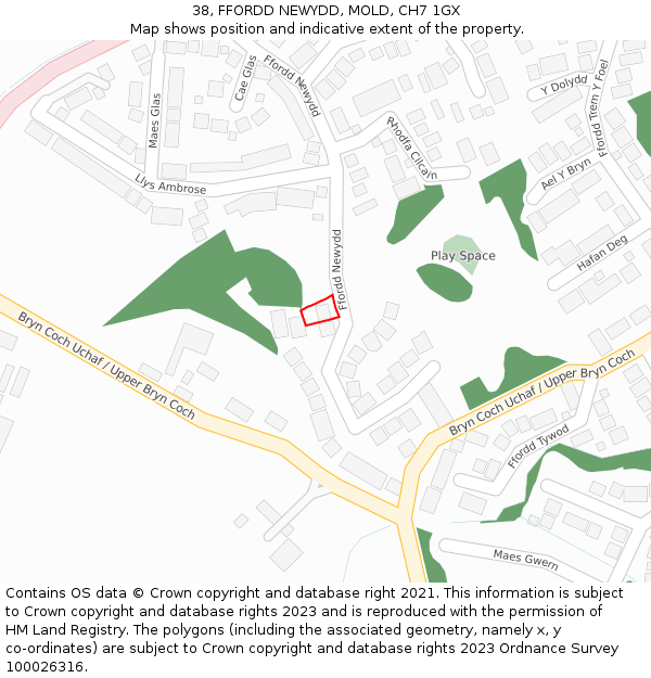 38, FFORDD NEWYDD, MOLD, CH7 1GX: Location map and indicative extent of plot