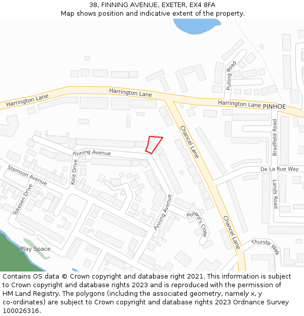 38, FINNING AVENUE, EXETER, EX4 8FA: Location map and indicative extent of plot