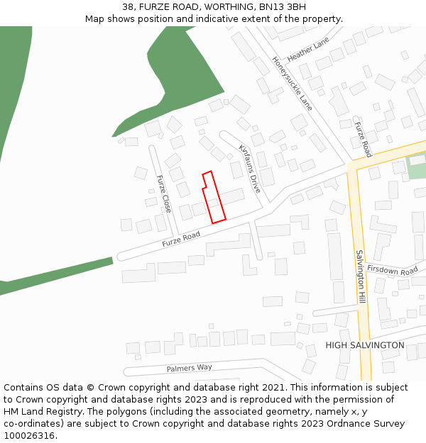 38, FURZE ROAD, WORTHING, BN13 3BH: Location map and indicative extent of plot