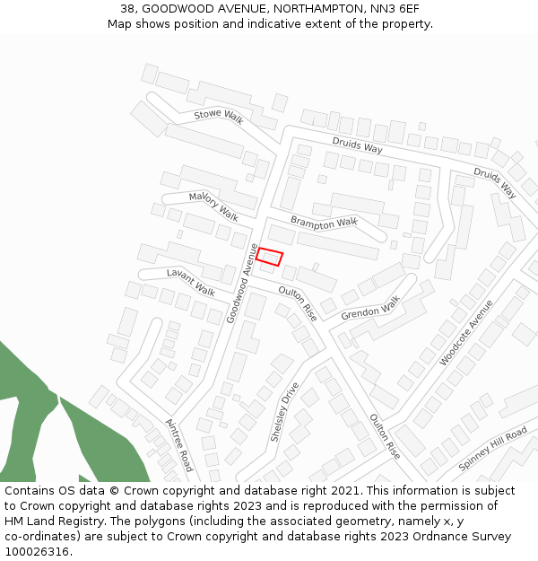 38, GOODWOOD AVENUE, NORTHAMPTON, NN3 6EF: Location map and indicative extent of plot