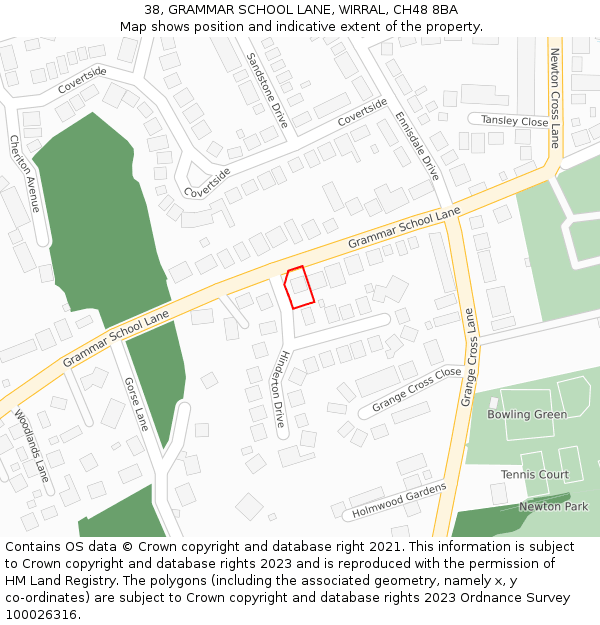 38, GRAMMAR SCHOOL LANE, WIRRAL, CH48 8BA: Location map and indicative extent of plot