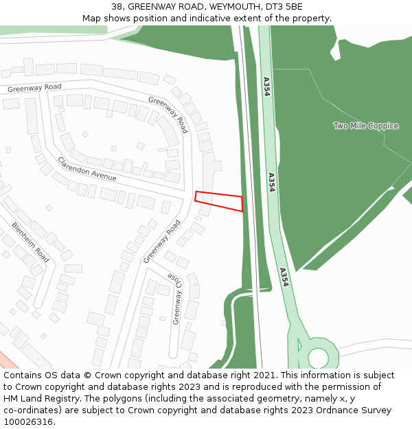 38, GREENWAY ROAD, WEYMOUTH, DT3 5BE: Location map and indicative extent of plot
