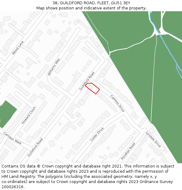 38, GUILDFORD ROAD, FLEET, GU51 3EY: Location map and indicative extent of plot