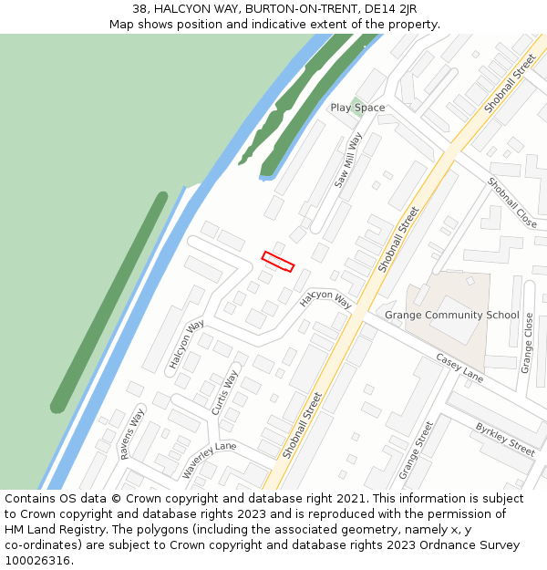 38, HALCYON WAY, BURTON-ON-TRENT, DE14 2JR: Location map and indicative extent of plot
