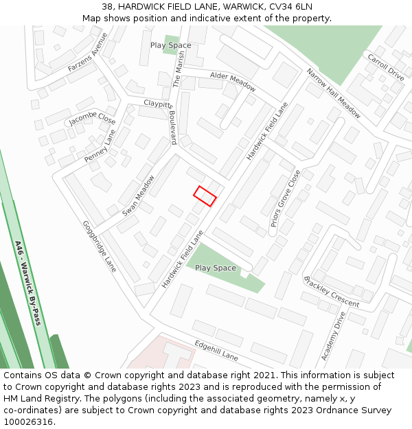 38, HARDWICK FIELD LANE, WARWICK, CV34 6LN: Location map and indicative extent of plot