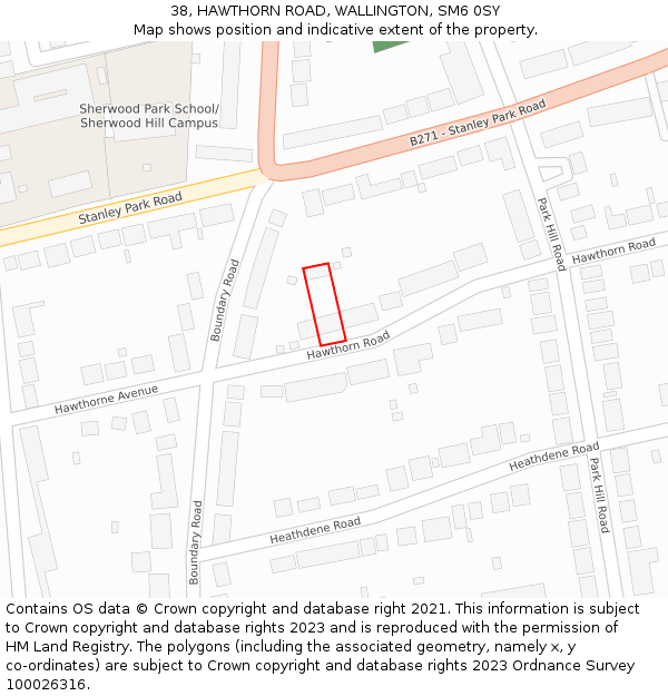 38, HAWTHORN ROAD, WALLINGTON, SM6 0SY: Location map and indicative extent of plot