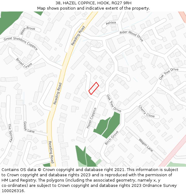 38, HAZEL COPPICE, HOOK, RG27 9RH: Location map and indicative extent of plot