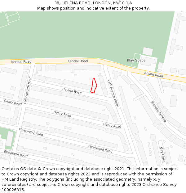 38, HELENA ROAD, LONDON, NW10 1JA: Location map and indicative extent of plot