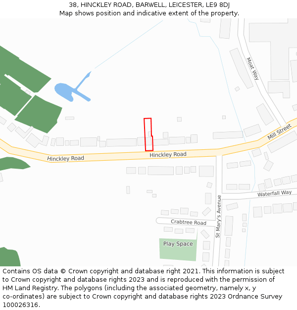38, HINCKLEY ROAD, BARWELL, LEICESTER, LE9 8DJ: Location map and indicative extent of plot