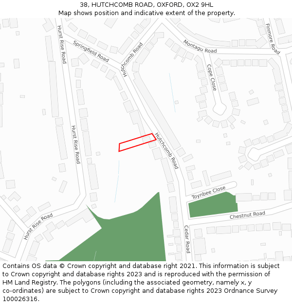 38, HUTCHCOMB ROAD, OXFORD, OX2 9HL: Location map and indicative extent of plot
