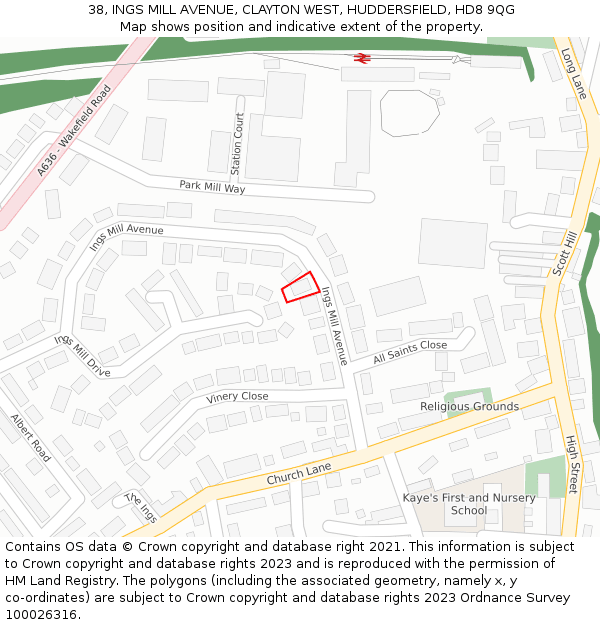 38, INGS MILL AVENUE, CLAYTON WEST, HUDDERSFIELD, HD8 9QG: Location map and indicative extent of plot