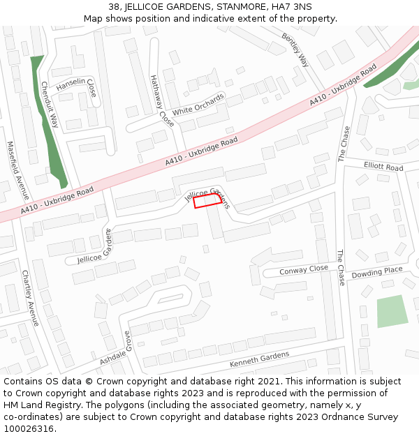 38, JELLICOE GARDENS, STANMORE, HA7 3NS: Location map and indicative extent of plot